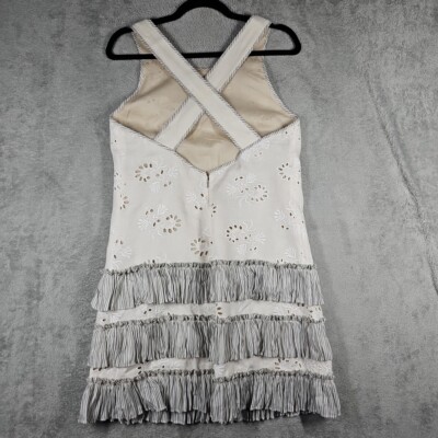 Rebecca Taylor Cream Gray Eyelet Embroidered Ruffled Tiers Linen Dress Size  6 | eBay