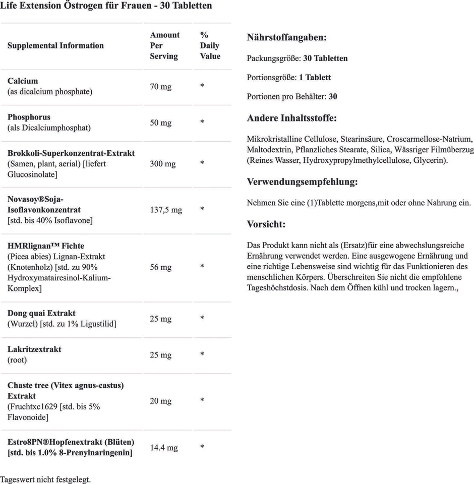 Life Extension Östrogen für Frauen - 30 Tabletten - Bild 4 von 4