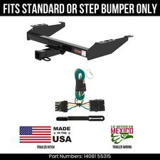 For 88-00 C/K Truck Trailer Hitch w/ 4 Pin Wiring Fit Std. or Step bmpr Curt 10K
