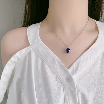Ocean Heart Necklace Crystal Blue Collar Chain Girl,Fashion Jewelry Gift