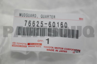 7662560160 Genuine Toyota MUDGUARD, QUARTER PANEL, REAR RH 76625