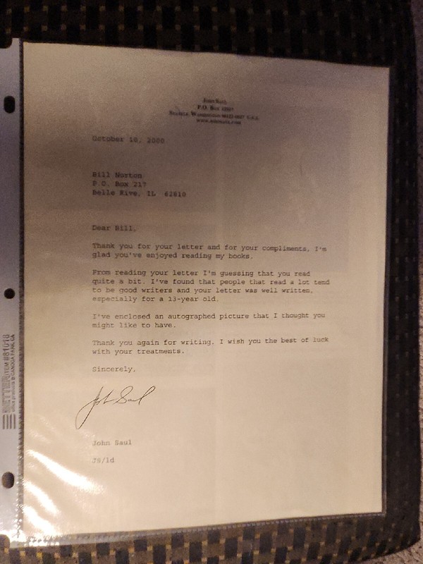 John Saul ' Author Of Books' Signed Letter