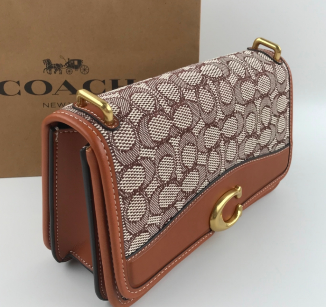 COACH Bandit Shoulder Bag Signature Textile Jacquard CD709 Amber