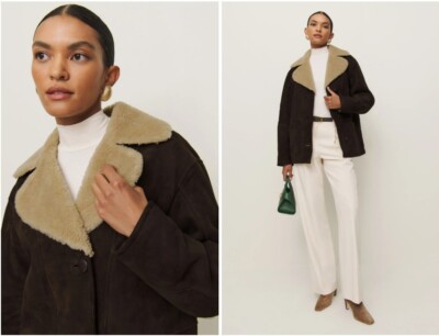 Reformation Veda Women's Brown Suede Luca Faux Shearling