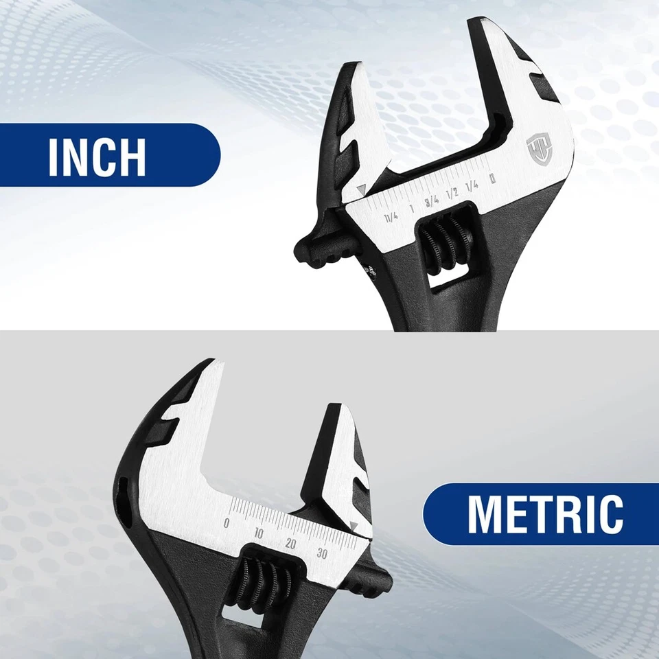 WORKPRO 2PC Adjustable Wrench Set 6" 10" Wide Jaw Wrench with Metric & SAE Scale - Image 4 of 4