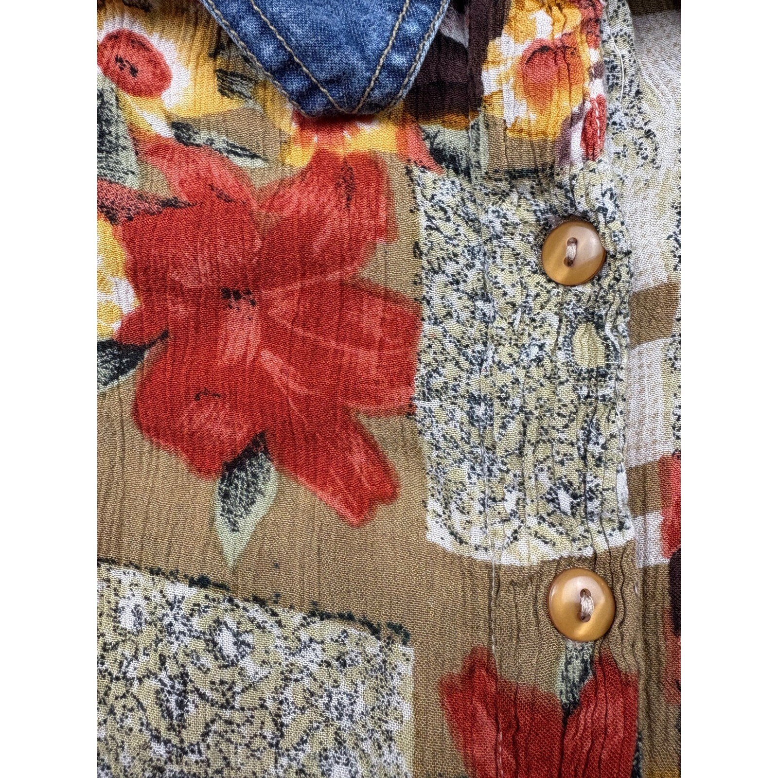 Speed Limit Floral Patchwork Button Down Denim Co… - image 4