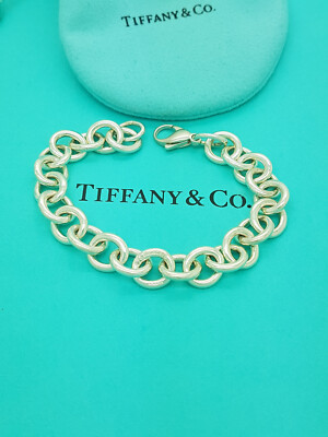Tiffany Co Rare 10mm Round Large Links Silver Charm Bracelet