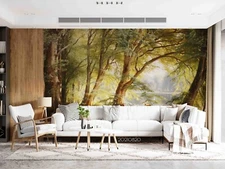 3D Forest Deer Sunny Oil Painting Self-adhesive Removeable Wallpaper Wall Mural1