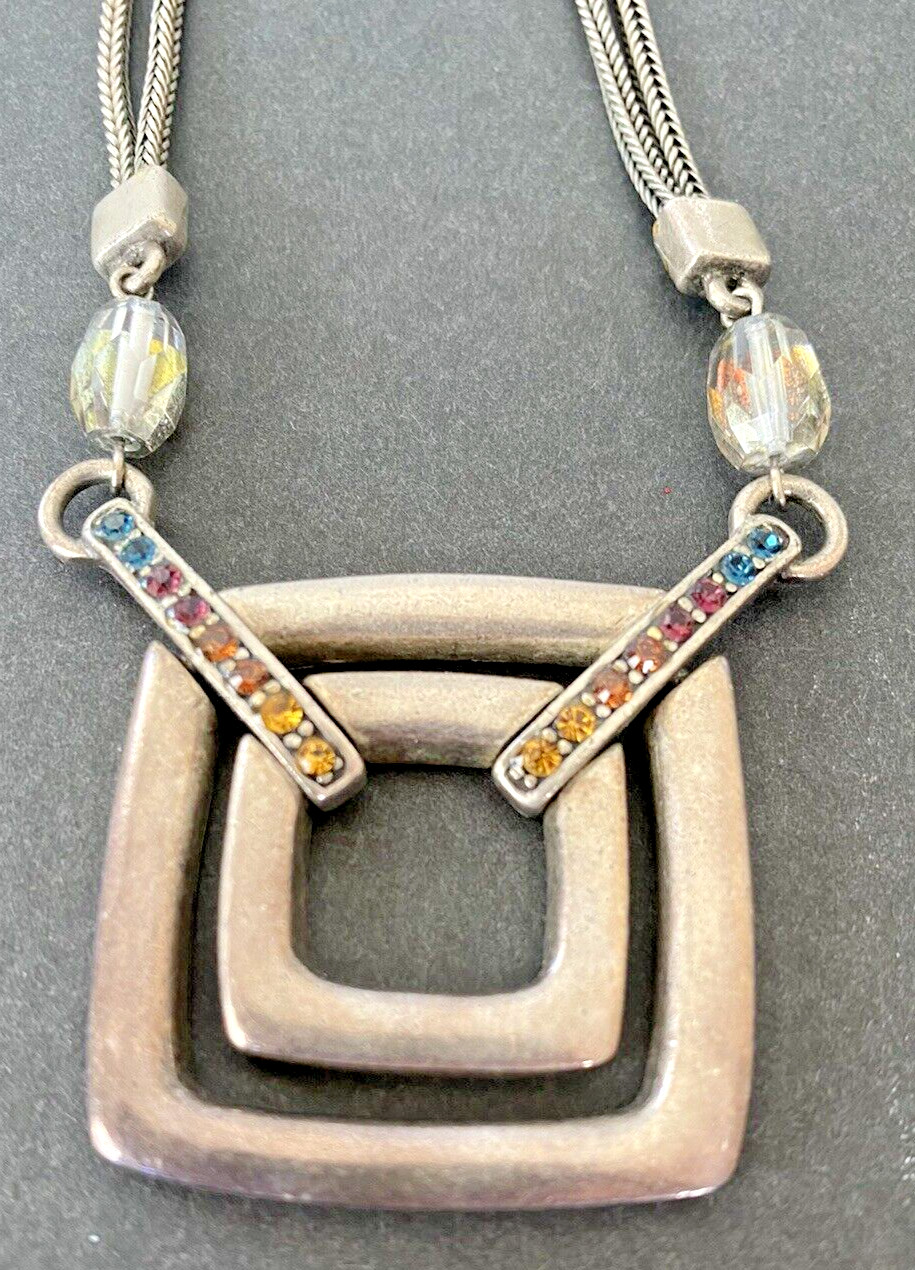 CHICO'S Silver Tone Double Square Multi Color Rhi… - image 1