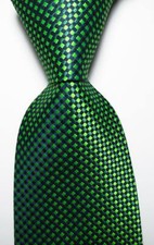 New Classic Checks Green Black JACQUARD WOVEN Silk Men's Tie Necktie