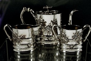 Chinese Export Silver Tea Set c1880 Luenwo, Shanghai