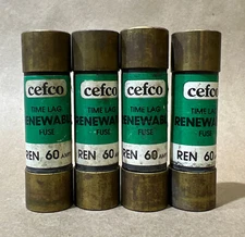 (4) CEFCO RENEWABLE TIME LAG FUSES REN60 FUSE 250 VOLT OR LESS