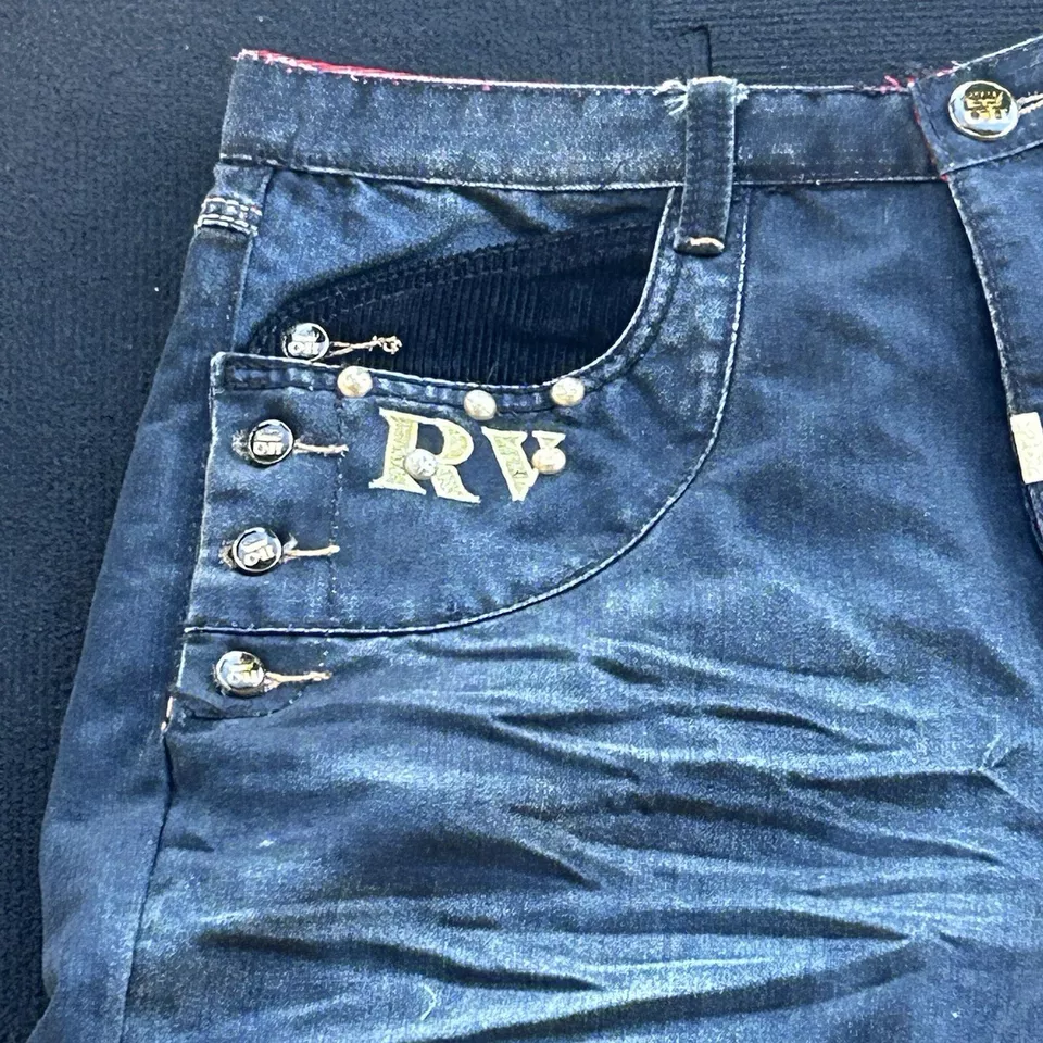 Vintage Y2K Crown Holder Baggy Jeans 38x34 Embroidered Hip Hop Streetwear - Image 4 of 4