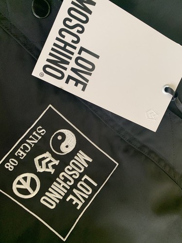 RRP £400 New Mens REVERSIBLE Moschino Large Logo Borg/Sherpa Bomber Jacket Coat - Picture 6 of 11