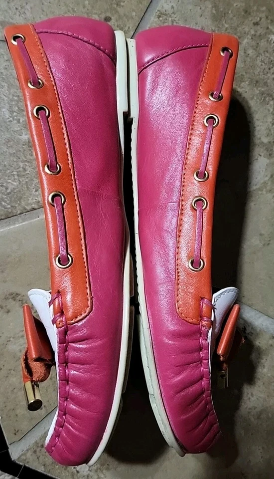 Женские летние мокасины на плоской подошве Kate Spade цвет фуксия розовый красный белый кожа размер 7,5 - Изображение 4 из 4