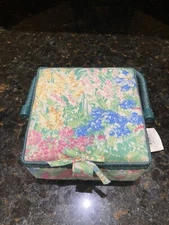 Allary Sewing Basket Wicker And Floral Fabric Hand Crafted W/Some Tools