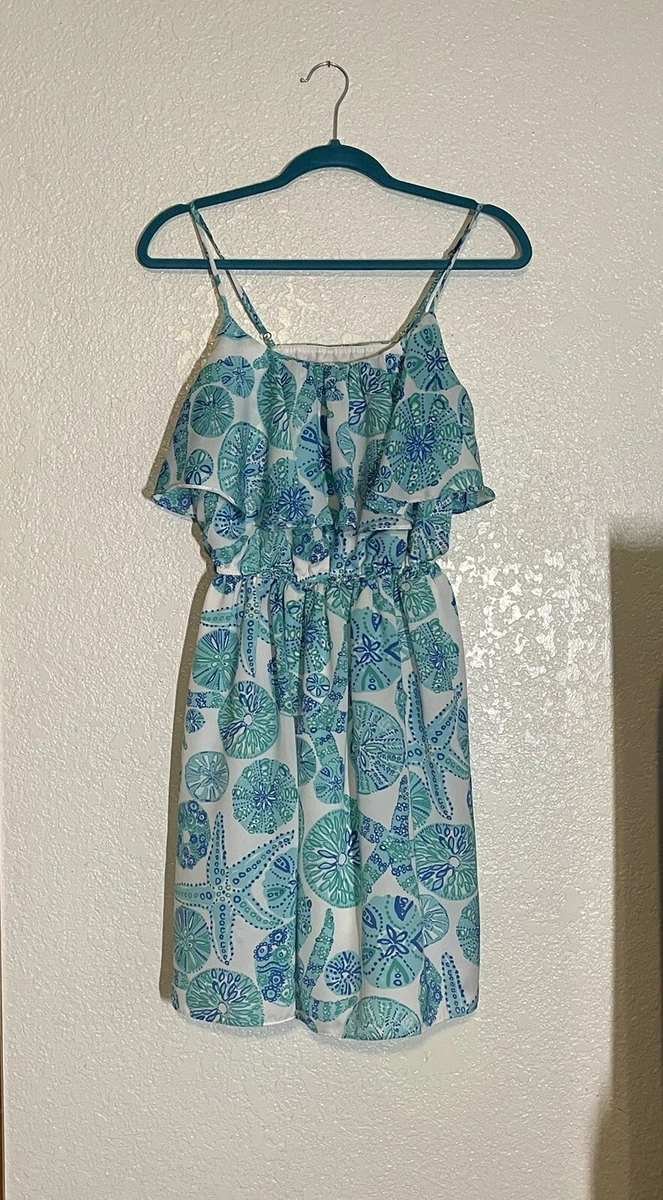 Lilly Pulitzer Dress Size Small Blue Green Sand Dollar Ocean For