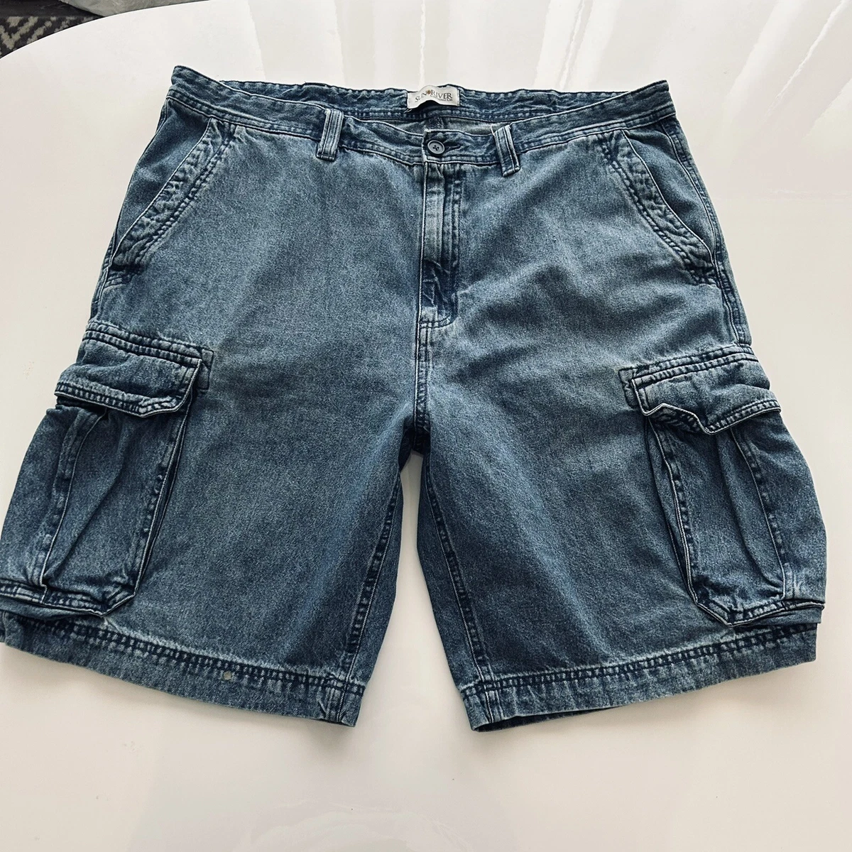 Vintage Sun River Jorts Denim Cargo Shorts Hiking Jorts 40 Pockets