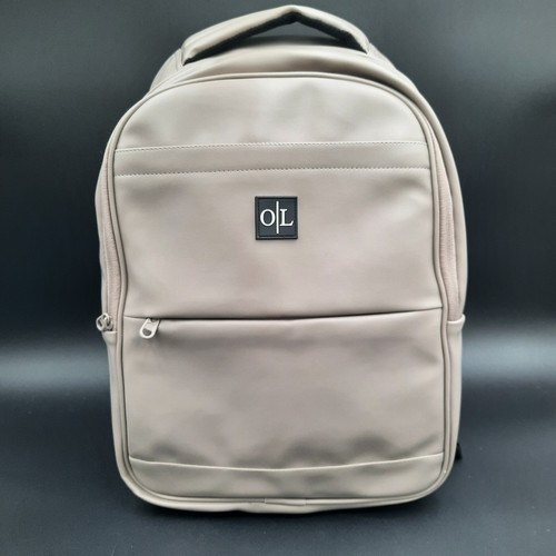 Backpack, 16 inch, Taupe, Laptop /Book Bag Multiple Pockets Oak Leather