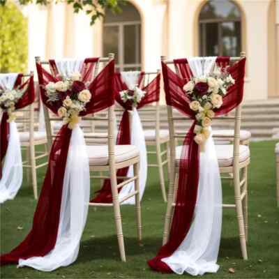 Shiny Chiffon Chair Sashes Set Sash Gauze Wedding Chair Covers Ribbon Wedding
