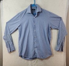 Hugo BOSS Blue Striped Long Sleeve Button Up Shirt Distressed Mens Medium