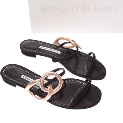 Manolo Blahnik NWB Sandals Size 39 US In Black With Rose Gold
