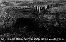The Icicles of Stone Mystery Caves Spring Valley Minnesota Vintage Postcard B&W