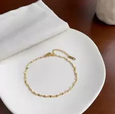 Women Stainless Steel 18K Gold Plated Anklets Smooth Chain Ankle  8-10" PE10