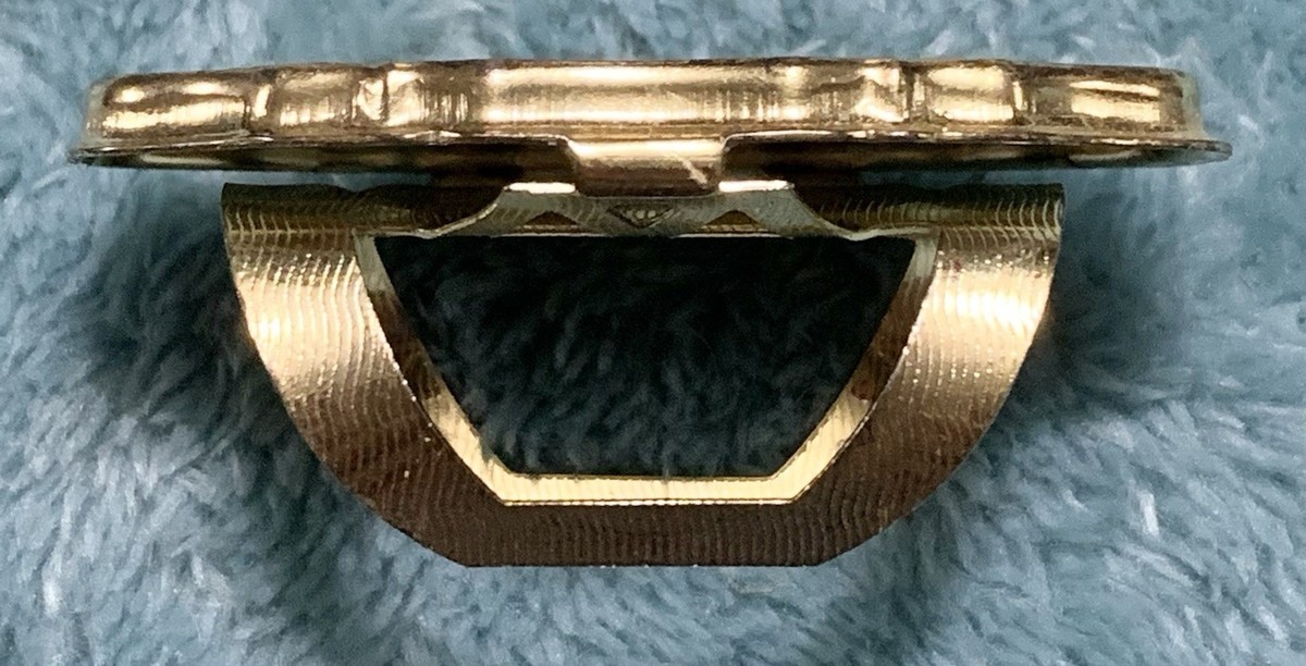 Vintage Gold Tone Floral Compact Mirror Size 7 Oval Adjustable Ring View 6