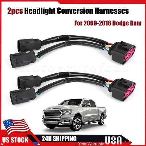 Headlight Conversion Harness Quad To Projector Adapter For Ram 1500 2500 3500