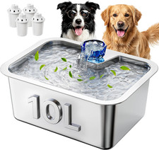 Imagen de 10 L Stainless Steel Dog Water Fountain for Large Dogs, 4 Filters