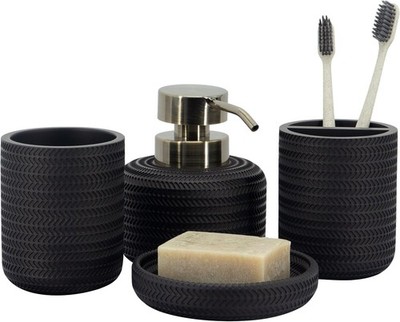ZCCZ 4-teiliges Bad-Accessoires-Set Schwarz mit Seifenspender,