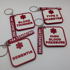 Personalised Medical Alert Keyring Emergency ID Contact Information Safety Tag