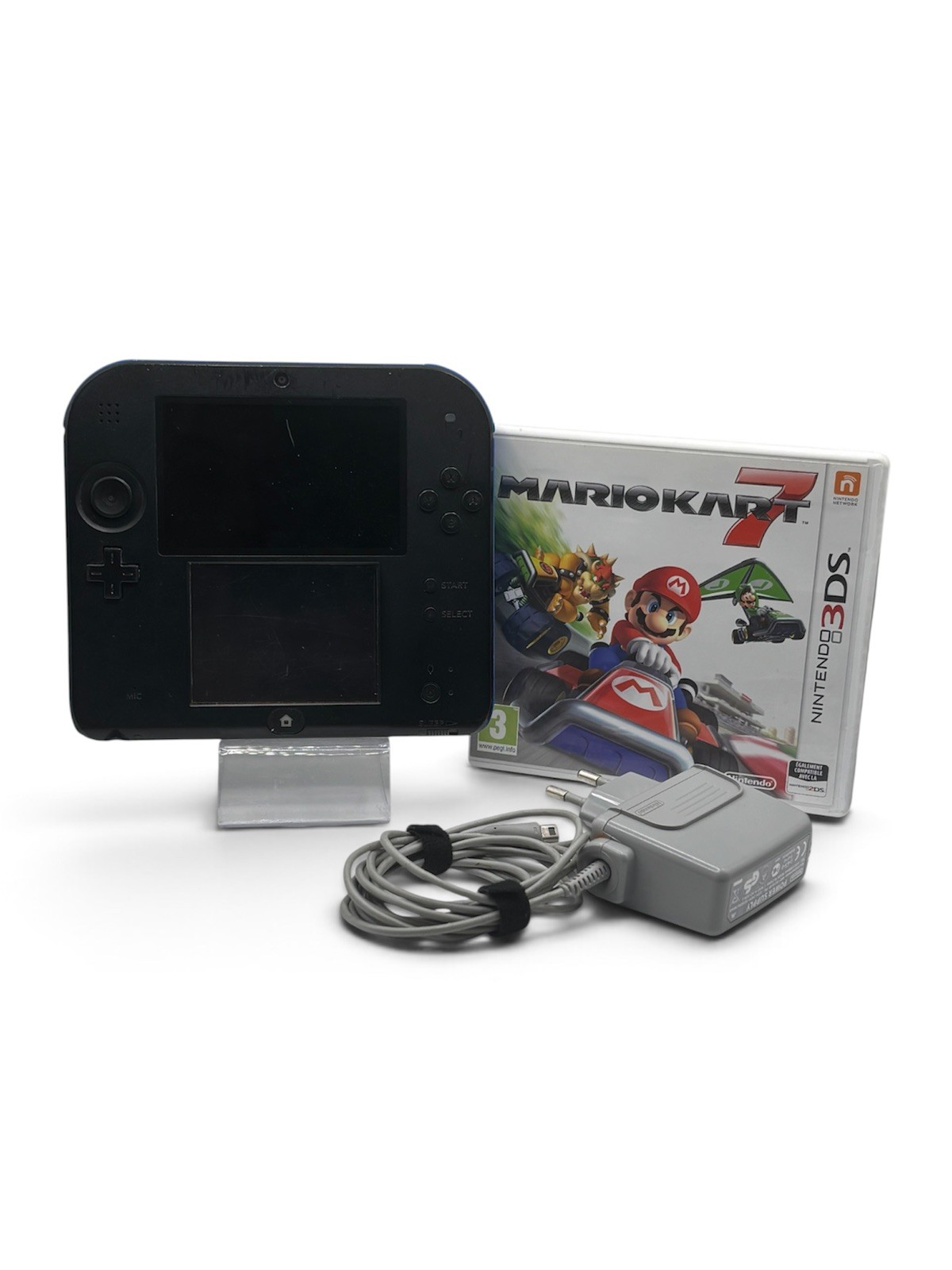 Nintendo 2DS Console Nero Blu Caricatore Pennino e Mario Kart 7 Inclusi