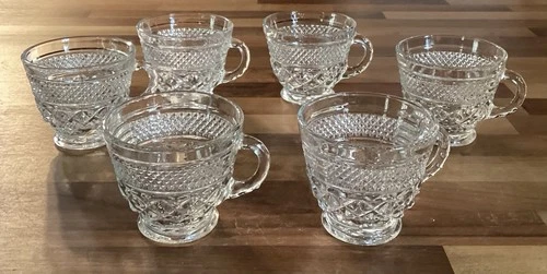 Vintage Anchor Hocking WEXFORD  Clear Glass Punch Coffee Cups Set of 6