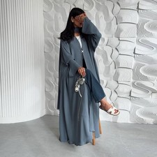 Islamic Women Open Kaftan Kimono Cardigan Long Dress Abaya Muslim Moroccan Dubai