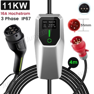 Typ 2 EV Mobile Wallbox 11kW 4M Ladekabel 3-phasig 16A für Elektroauto & Hybrid