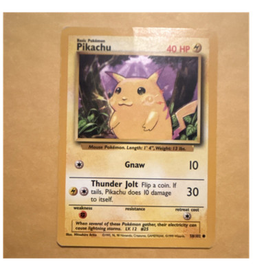 pikachu pokemon card value 58/102 Base Set ( Yellow Cheeks ) Unlimited Edition NM Products Pikachu Pikachu - 58/102 - Jumbo