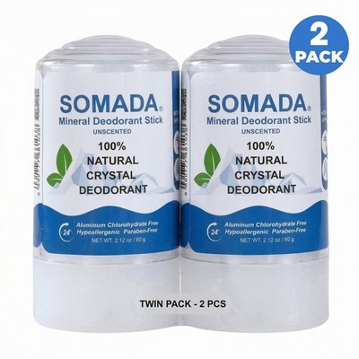 Crystal Mineral Deodorant Stick Aluminum-Free 2.12 oz Women Men Natural 2-Pack