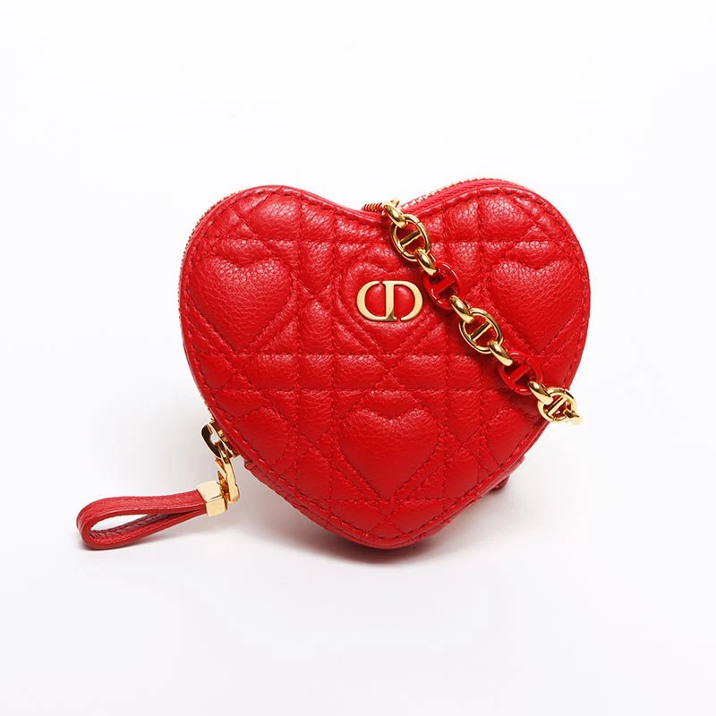 AUTH CHRISTIAN DIOR AMOUR CARO COEUR MINI POCHETTE CHAÎNE SAC BANDOULIÈRE ROUGE F/S