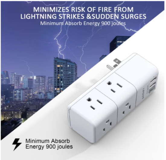 QINLIANF 3-Sided USB Outlet Extender, 6 AC Outlets & 3 USB Ports, Travel