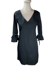 J Crew Dress Womens Size 0  Black V Neck Bow Sleeves Cotton Knee Length