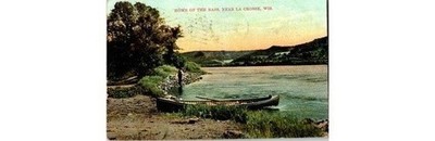 1908 La Crosse WI Postcard: Home of Bass Tranquil River Scene Rain Message
