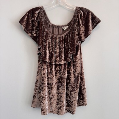 Entro Crushed Velvet Top Womens M Mauve Pink Ruffle Flutter Sleeve Mini
