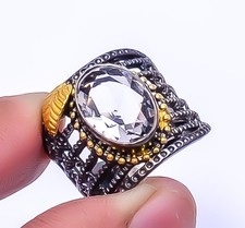 Black Tourmaline Black Rhodium 925 Sterling Silver Handmade Ring S.7.5 R92447514