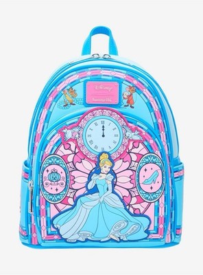 Loungefly Disney Cinderella Mini Backpack Faux Leather Stained Glass Blue Pink