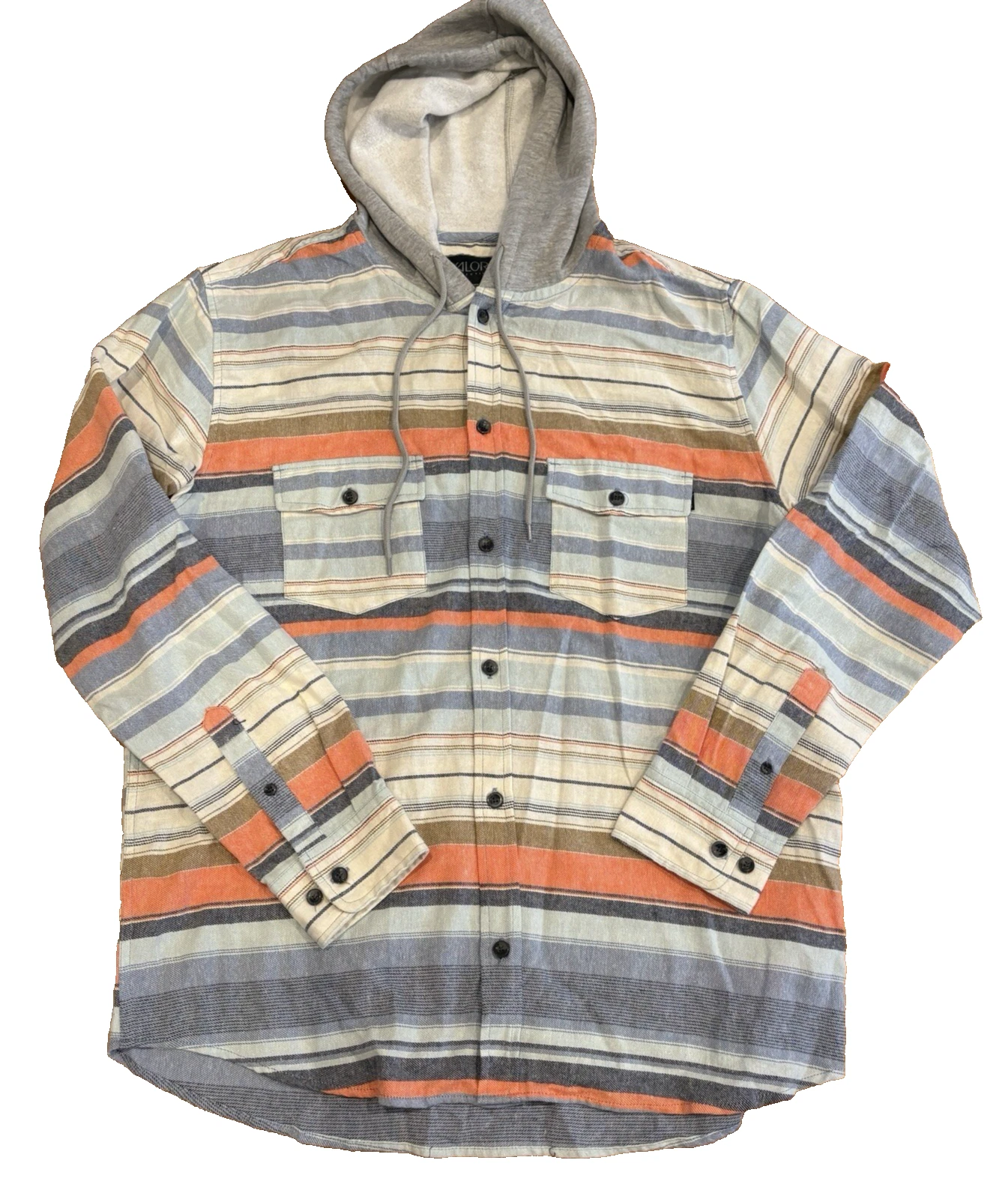 Valor Collective Flannel Shirt Men's Large Multicolor Striped Pockets Hooded New - product detail image 1