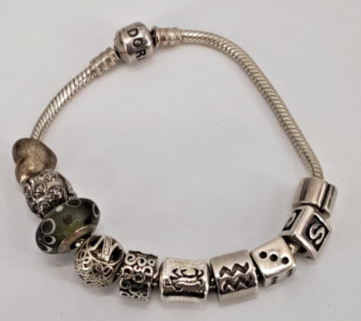 schönes Bettel- Armband m Charms org. Pandora 925 Sterling Silber Schmuck Nr.608