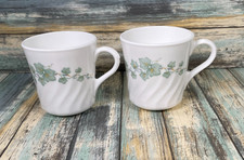 Set of 2 Vintage CORELLE Callaway Ivy Corning Swirl Coffee White Cups Mugs USA