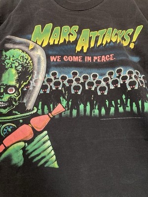 MARS ATTACKS LONG SLEEVE SHIRT 1996 VTG 90S TIM BURTON ALIENS